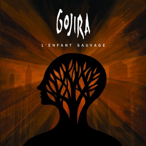 "Album cover with silhouette of a head with tree branches inside, orange background."