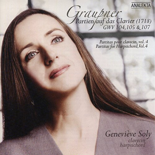 CD cover featuring a woman with long brown hair and text about Graupner's partitas.