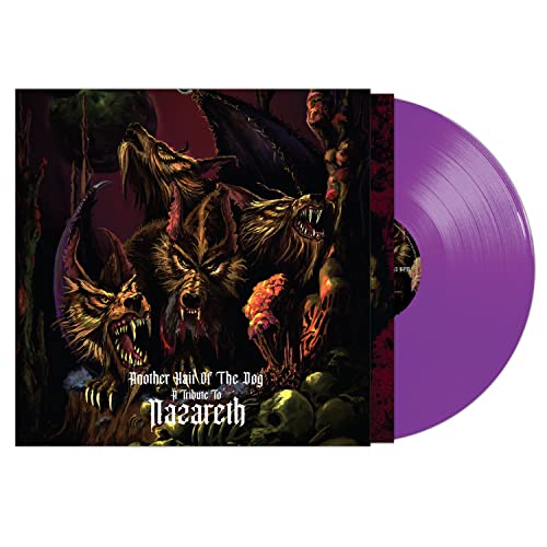 Purple vinyl record with album cover featuring snarling wolves and skulls.
