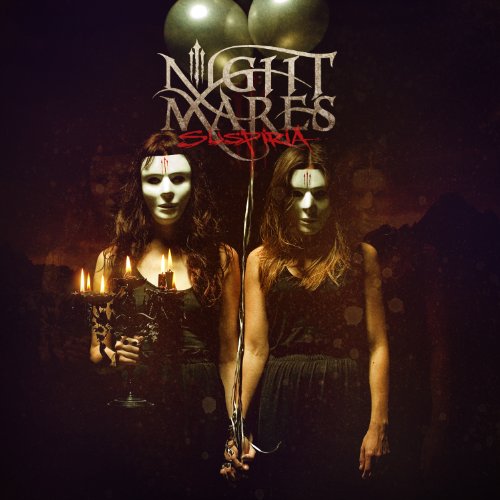 "Album cover featuring two pale women with dark hair, holding candles and a sword."