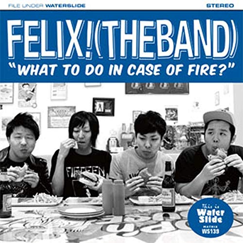 Black and white CD cover of four people eating burgers.