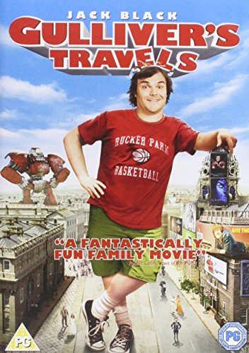 DVD cover for "Gulliver's Travels" featuring Jack Black in a giant pose.