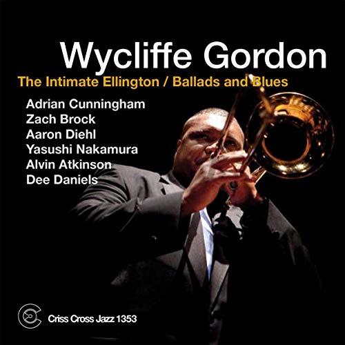 Wycliffe Gordon playing trombone on album cover for "The Intimate Ellington.