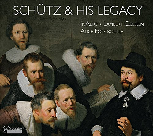"CD cover with a Renaissance painting of six men in 17th-century attire."