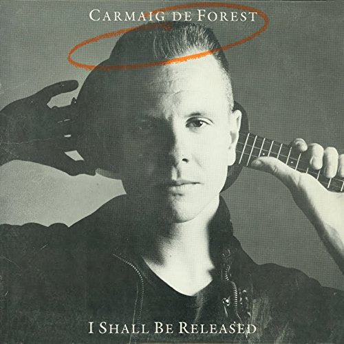 Black and white album cover with a man holding a guitar, halo above his head.