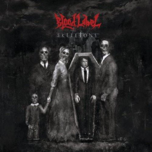 "Album cover featuring a dark illustration of a skeletal family in formal attire."