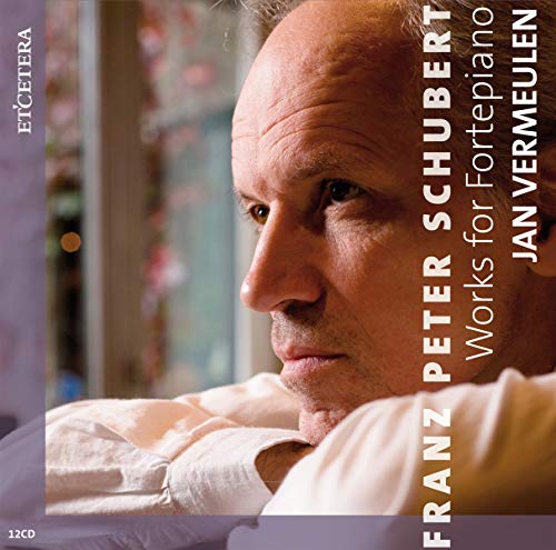 CD cover featuring portrait of Jan Vermeulen and text “Schubert Works for Fortepiano.”