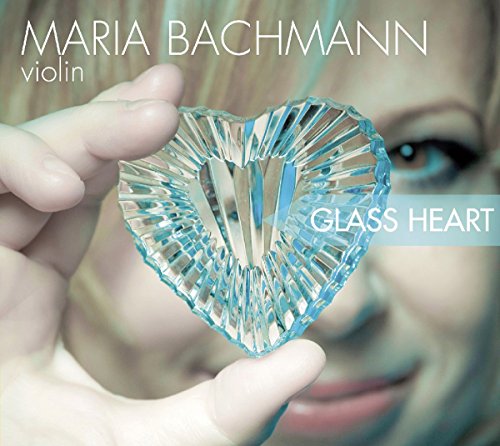 CD cover: Maria Bachmann, violinist, holding a blue glass heart.