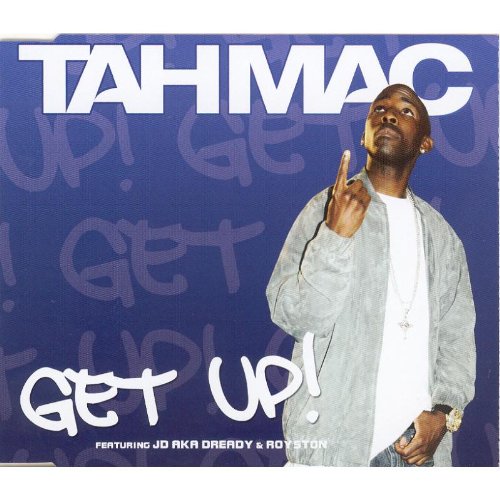 Album cover featuring a man in a gray jacket pointing upwards against a blue background.