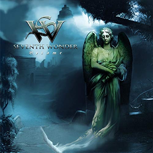 "CD cover art: angel statue in a misty, dark, and mysterious environment."