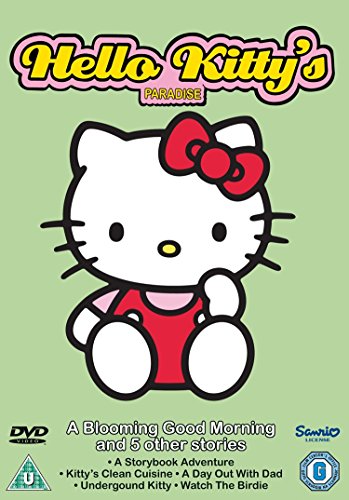 "Hello Kitty DVD cover featuring cartoon Hello Kitty on a green background."