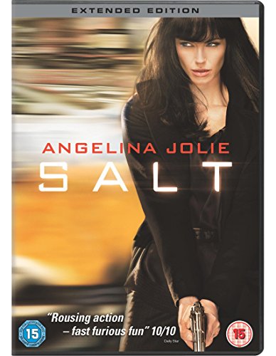 DVD cover featuring Angelina Jolie holding a gun, with "SALT" written in white.