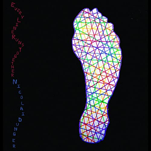 Album cover: colorful lines forming a foot shape on black background.