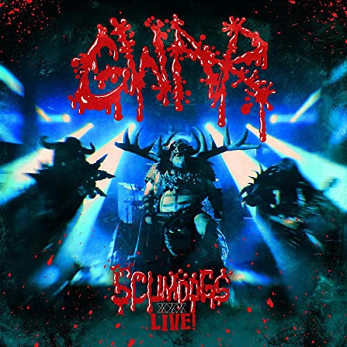 Gwar album cover: monstrous figures onstage with dripping red text.