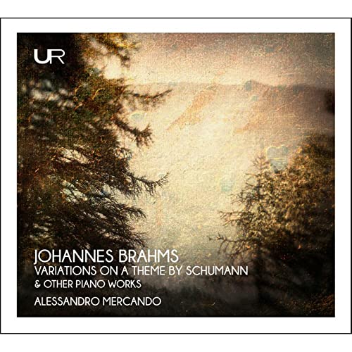 CD cover: landscape painting with text naming composers Brahms and Mercando.