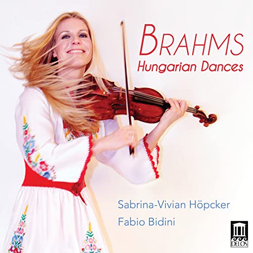 Woman playing violin, album cover for Brahms’ Hungarian Dances.