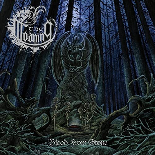 Dark fantasy album cover with a stone monolith and skeletal figures.