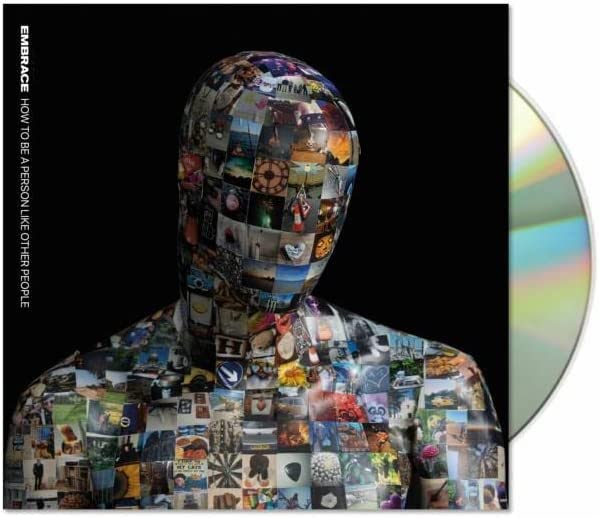 CD cover with a person’s head and torso covered in many small images.