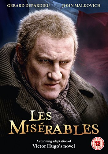 DVD cover featuring a man in a dark coat, with "Les Misérables" written in gold.