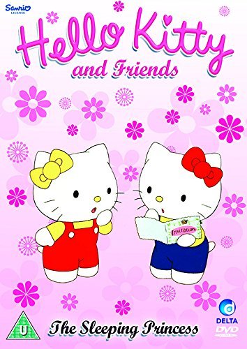 "Hello Kitty DVD cover featuring two Hello Kitty characters on a pink floral background."