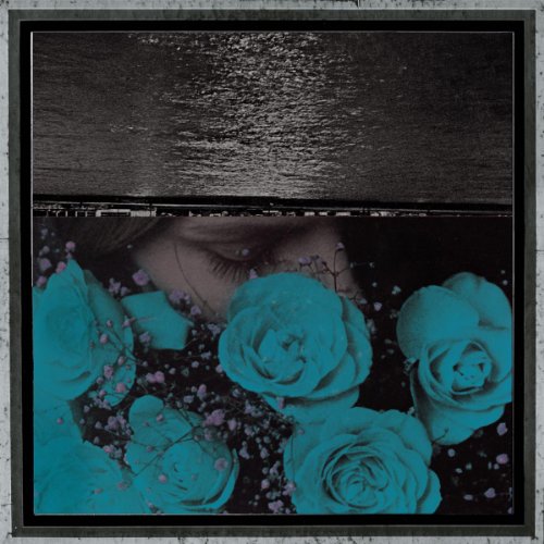 Album cover with a woman’s face among blue roses and water.
