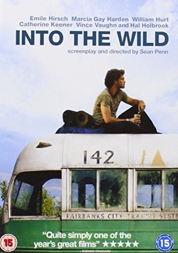 DVD cover for "Into The Wild" featuring a man sitting on a bus roof.