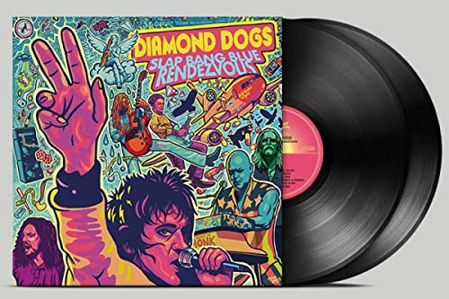 Diamond Dogs vinyl record with colorful, illustrative album cover art.