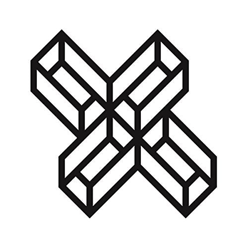 The image depicts a black, geometric logo on a white background. For accessibility purposes, a suitable alt text could be: "Black geometric logo on a white background."