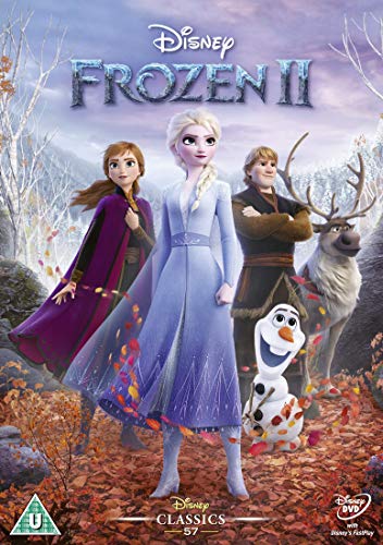 "Frozen 2 DVD cover featuring main characters in a snowy forest scene."