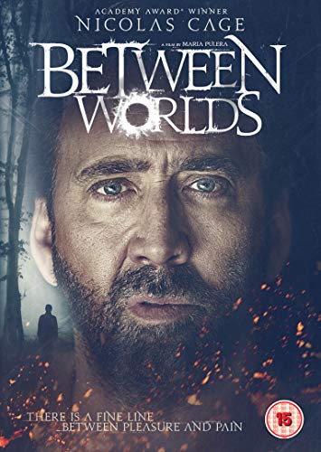 DVD cover for "Between Worlds" featuring Nicolas Cage’s close-up portrait.