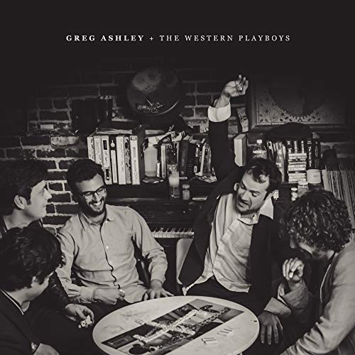 Black and white album cover featuring a group of men around a table.
