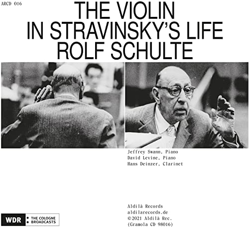 CD cover featuring black and white portrait of Igor Stravinsky with musicians.