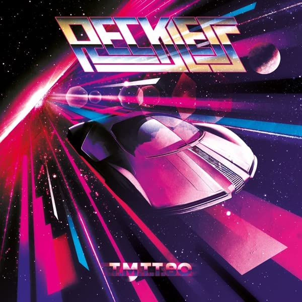 CD cover: Retro-futuristic car speeding through a vibrant, starry space.