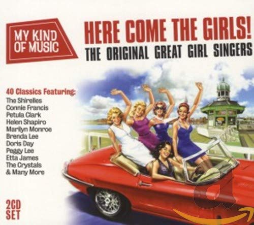 CD cover featuring six women in a convertible with a seaside town backdrop.