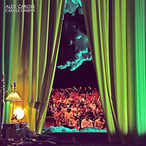 Album cover: theater interior with audience, green curtains, and a reclining figure.