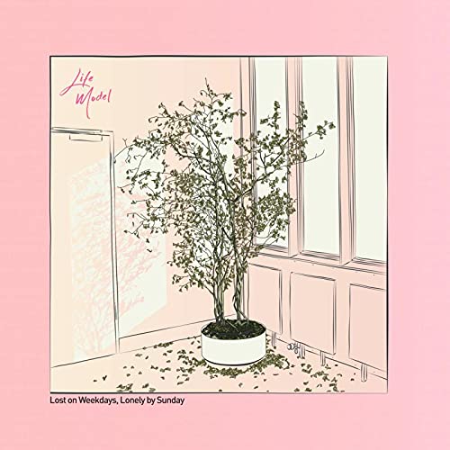 Vinyl album cover: sketch of a tree by a window, pink background.