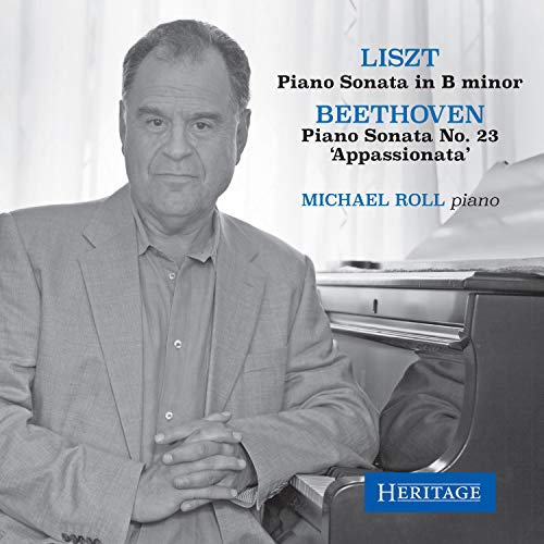 Black and white image of a man beside a piano, with text overlay.