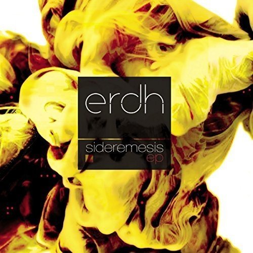 Album cover with abstract yellow figure and text overlay on a white background.