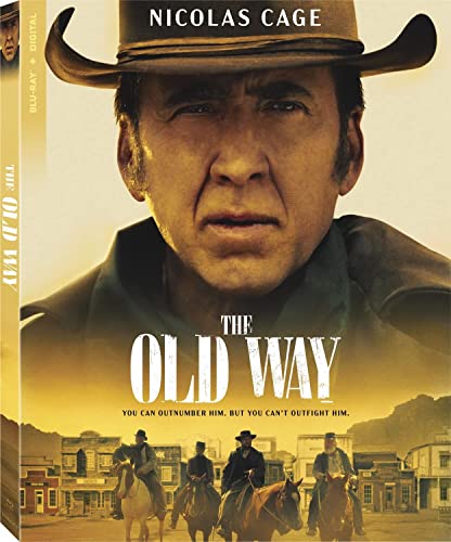 Blu-ray cover for "The Old Way" featuring Nicolas Cage in a cowboy hat.