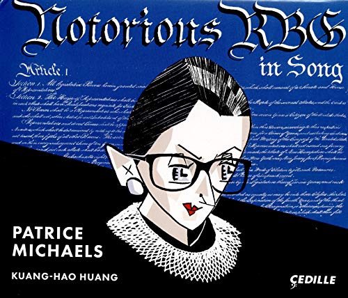 "Album cover featuring a cartoon of Ruth Bader Ginsburg against a blue and black background."