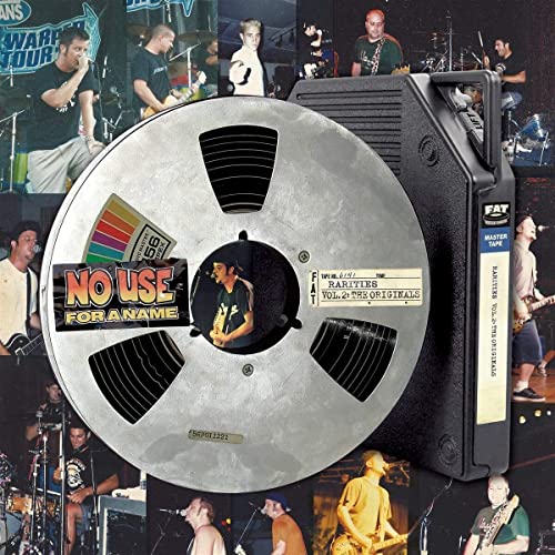 CD cover for No Use For A Name, featuring band photos and a reel-to-reel tape.