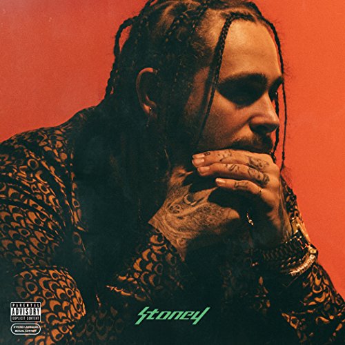 Post Malone album cover, "Stoney," featuring a portrait of the artist.
