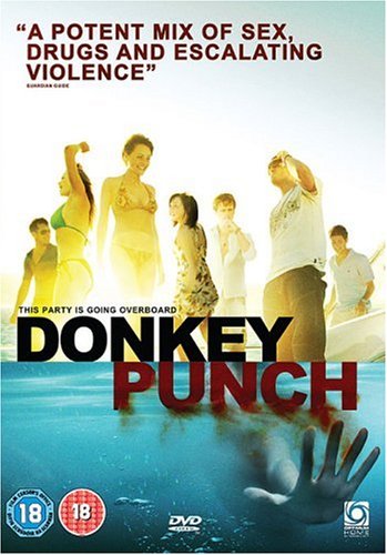 DVD cover for "Donkey Punch" featuring young adults near water.