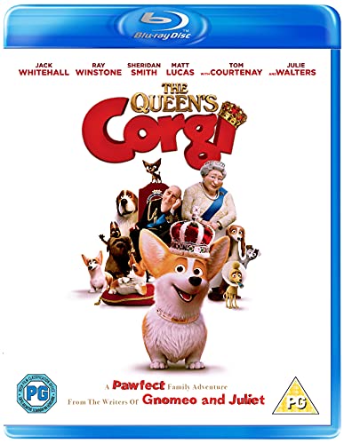 Blu-ray cover for "The Queen's Corgi" featuring the Queen and dogs.