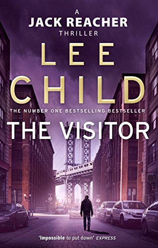 "Book cover of 'The Visitor' by Lee Child, showing a man on a city street."