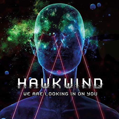 Hawkwind album cover: a cosmic head with red laser beams.