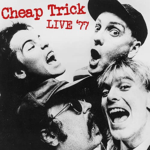 Black and white album cover featuring three members of Cheap Trick.