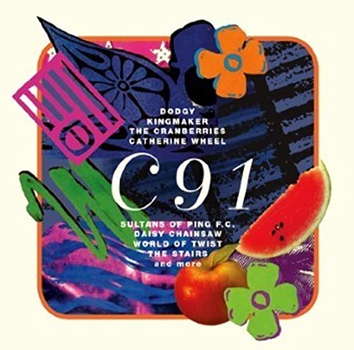 CD cover for “C91” featuring colorful fruit, flowers, and abstract shapes.