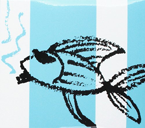 CD cover: black fish illustration on a blue and white striped background.