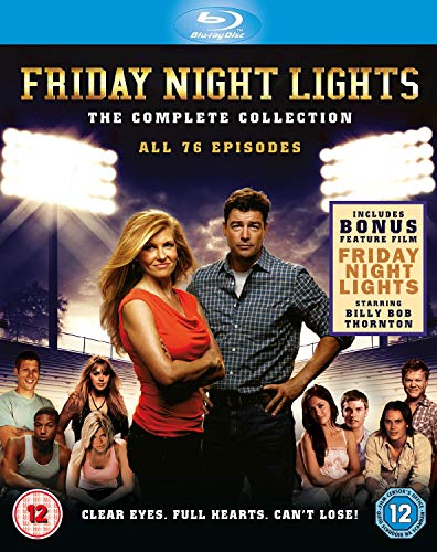 Friday Night Lights" Blu-ray cover featuring cast members and a football stadium.